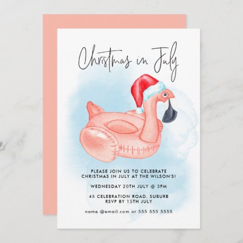 Flamingo Christmas In July Summer Pool Party Invitation