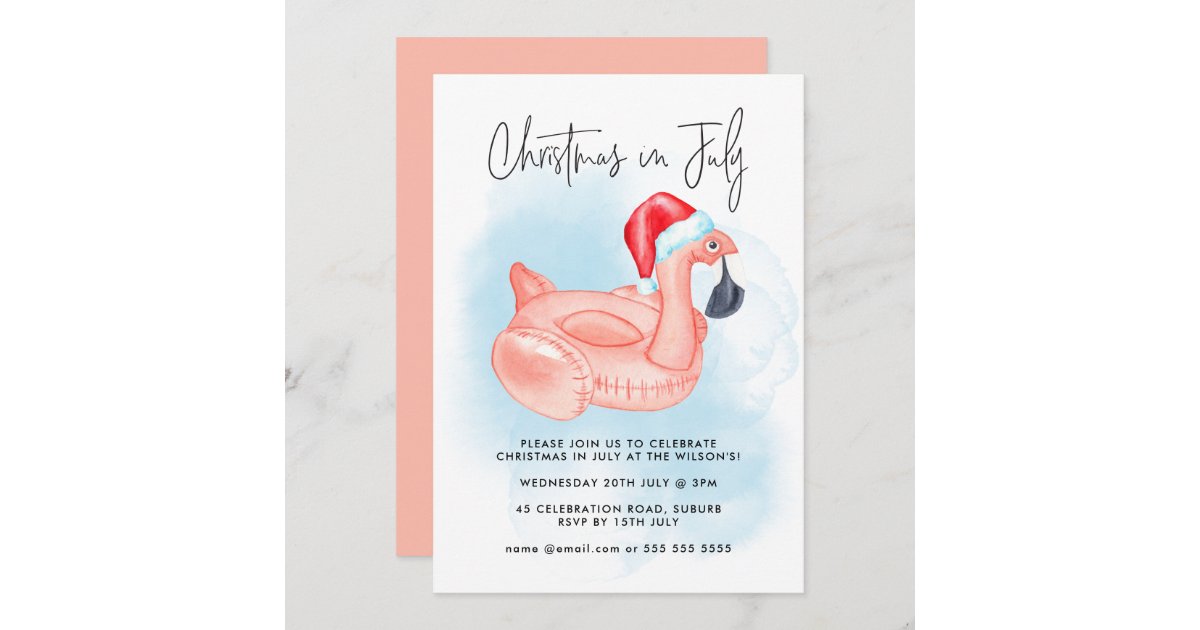 Flamingo Christmas In July Summer Pool Party Invitation Zazzle Com