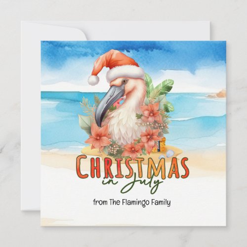  Flamingo Christmas in July watercolor Holiday Card