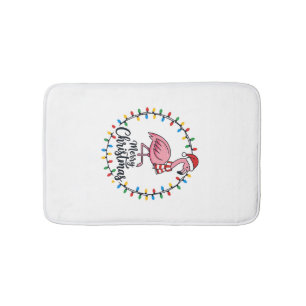 Flamingo Christmas Lights Holiday Bath Mat