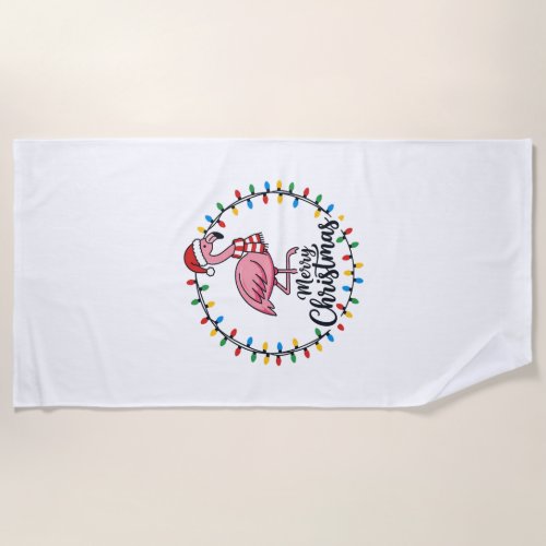 Flamingo Christmas Lights Holiday Beach Towel