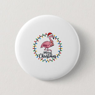 Flamingo Christmas Lights Holiday Button