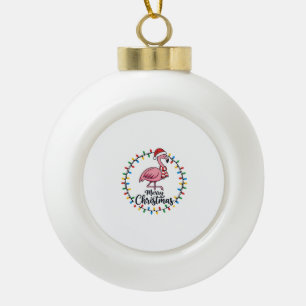 Flamingo Christmas Lights Holiday Ceramic Ball Christmas Ornament