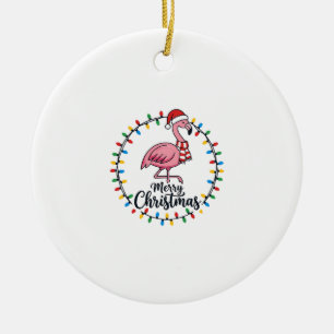 Flamingo Christmas Lights Holiday Ceramic Ornament