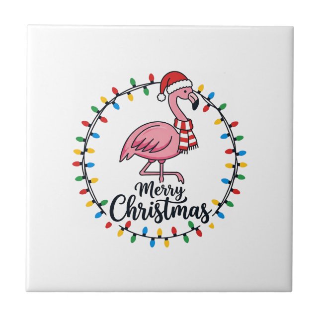 Flamingo Christmas Lights Holiday Ceramic Tile (Front)