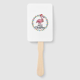 Flamingo Christmas Lights Holiday Hand Fan