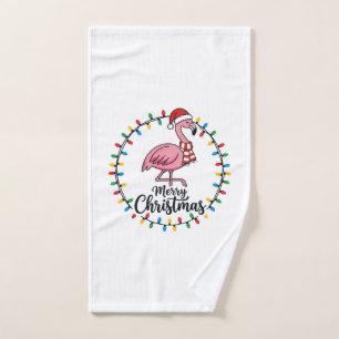 Flamingo Christmas Lights Holiday Hand Towel