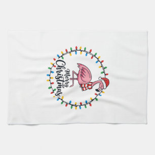Flamingo Christmas Lights Holiday Kitchen Towel