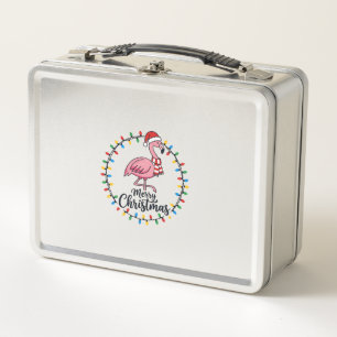 Flamingo Christmas Lights Holiday Metal Lunch Box