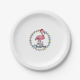 Flamingo Christmas Lights Holiday Paper Plates