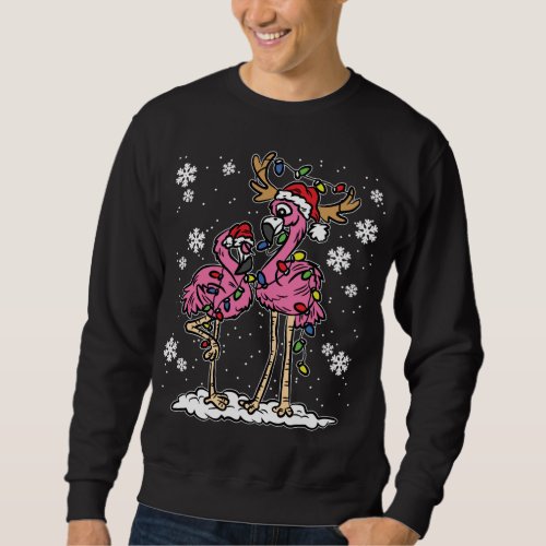 Flamingo Christmas Lights Santa Hat Pajama Cute An Sweatshirt