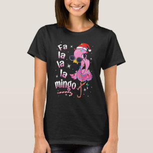 Flamingo Christmas Lights Santa Hat Sunglasses Gir T-Shirt