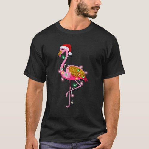 Flamingo Christmas Lights T_Shirt with Santa Hat