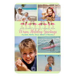 Flamingo Christmas Photo Collage Greeting Magnet