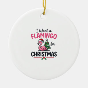 Flamingo Christmas Quote Vector Ceramic Ornament