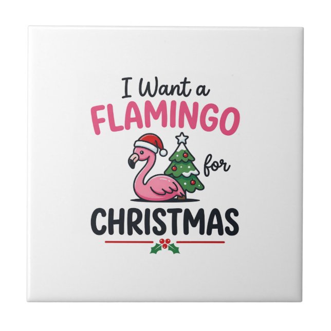 Flamingo Christmas Quote Vector Ceramic Tile (Front)