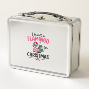 Flamingo Christmas Quote Vector Metal Lunch Box