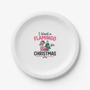 Flamingo Christmas Quote Vector Paper Plates