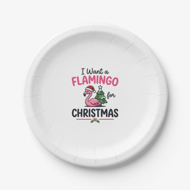 Flamingo Christmas Quote Vector Paper Plates (Front)