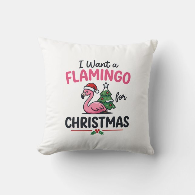 Flamingo Christmas Quote Vector Throw Pillow (Front)