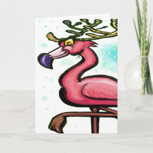 Flamingo Christmas Reindeer Holiday Card