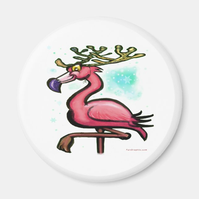 Flamingo Christmas Reindeer Magnet (Front)