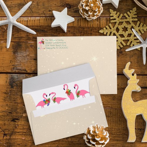 Flamingo Christmas Return Address A7 Envelope