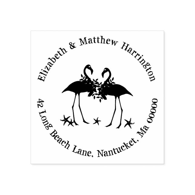 Flamingo Christmas Return Address Round Stamp (Imprint)