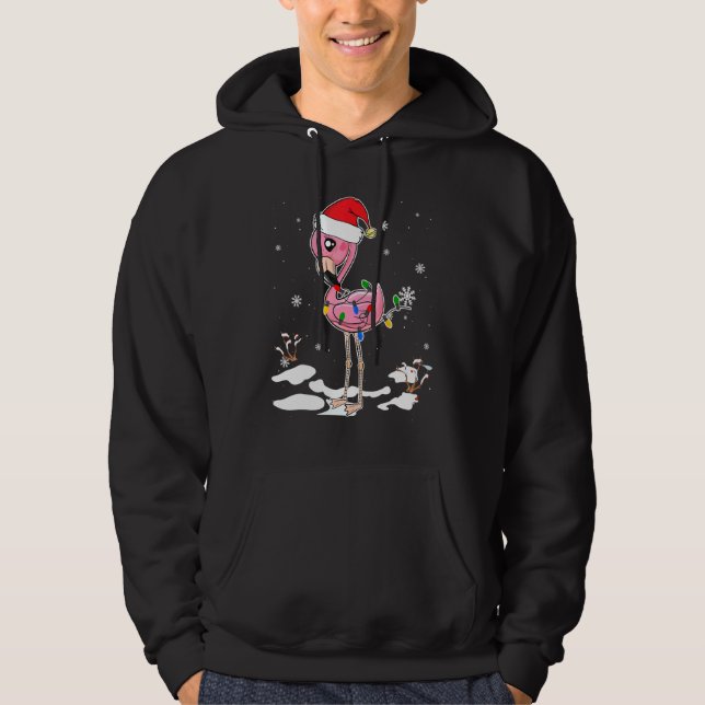 Flamingo Christmas Santa Hat Flamingo Lights Xmas Hoodie (Front)