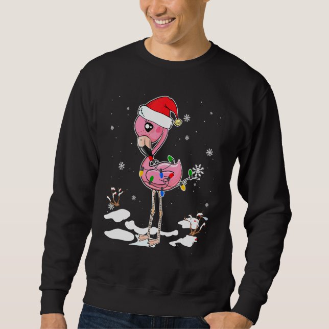 Flamingo Christmas Santa Hat Flamingo Lights Xmas Sweatshirt (Front)