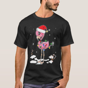 Flamingo Christmas Santa Hat Flamingo Lights Xmas T-Shirt