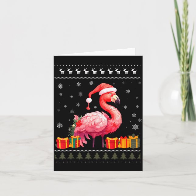 Flamingo Christmas Santa Hat Ugly Christmas Sweate Card (Front)