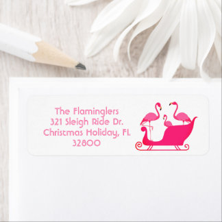 Flamingo Christmas Sleigh Ride Label
