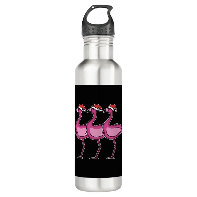 Flamingo Christmas Stainless Steel Water Bottle (Front)