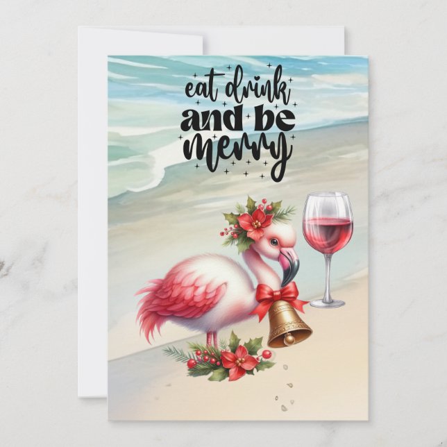 FLAMINGO Christmas Themed Holiday Card (Front)