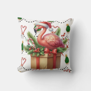 Flamingo Christmas Themed Throw Pillow
