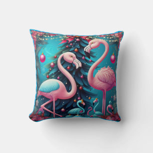 Flamingo Christmas Throw Pillow