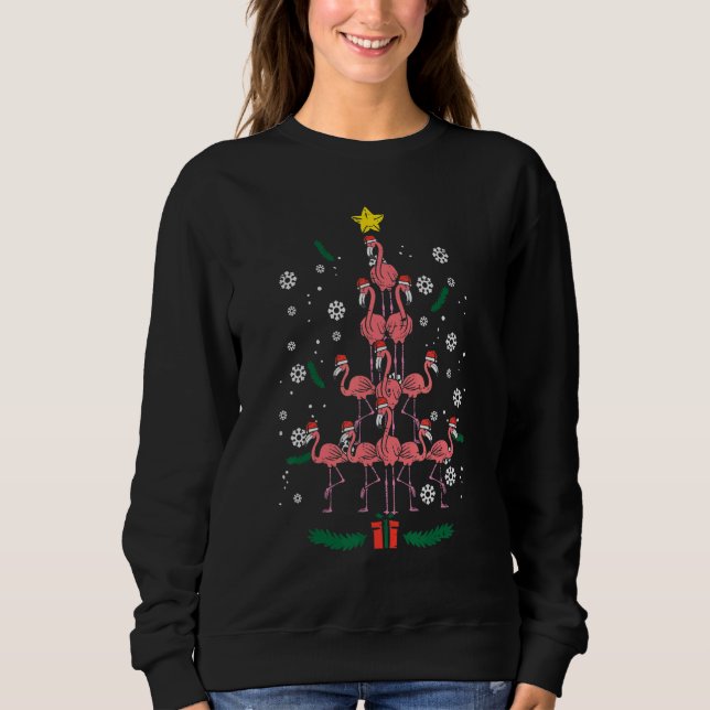Flamingo Christmas Tree Bird Animal Xmas Women Sweatshirt (Front)