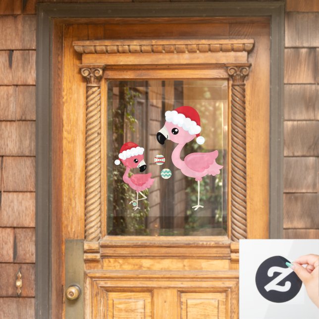 Flamingo Christmas tree decorations lights Window Cling (Home Door)
