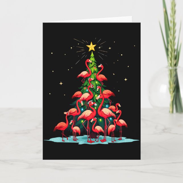 Flamingo Christmas Tree Funny Nkie Holiday Flaming Card (Front)