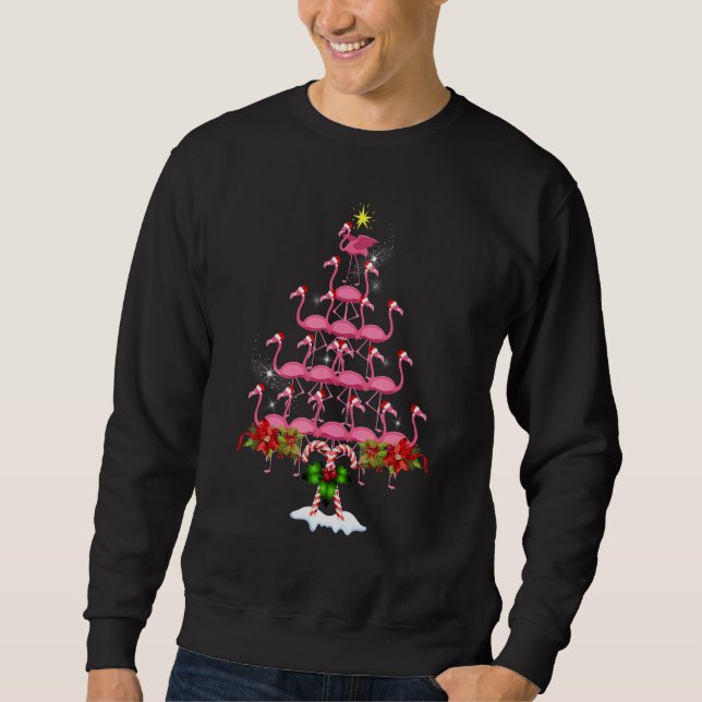 Flamingo Christmas Tree Group Holiday Sweatshirt (Front)