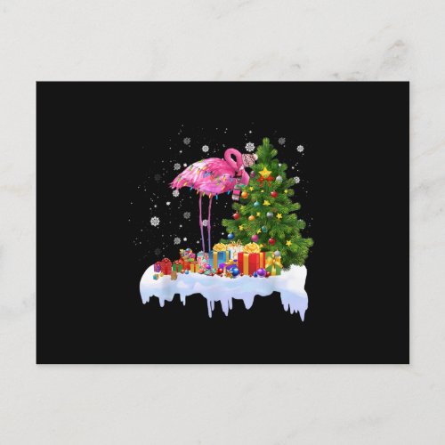 Flamingo Christmas Tree Lights Holiday Postcard