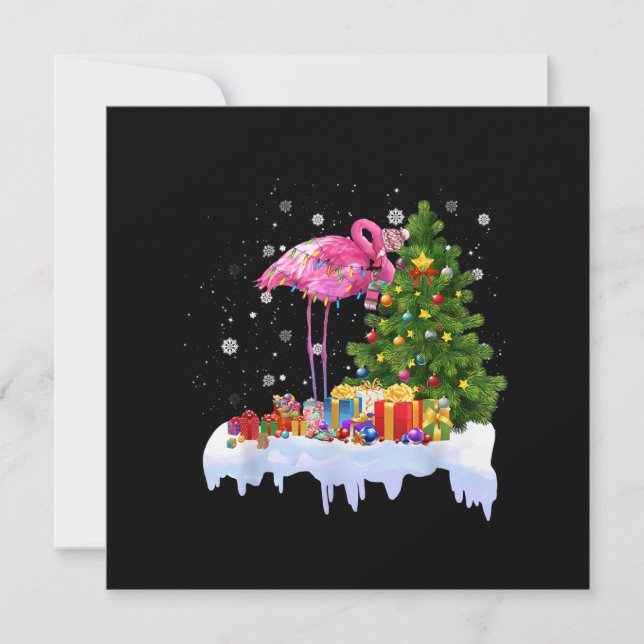 Flamingo Christmas Tree Lights Invitation (Front)