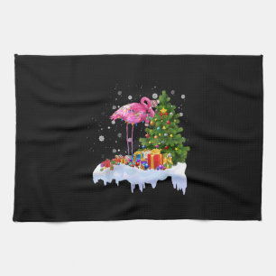 Flamingo Christmas Tree Lights Kitchen Towel