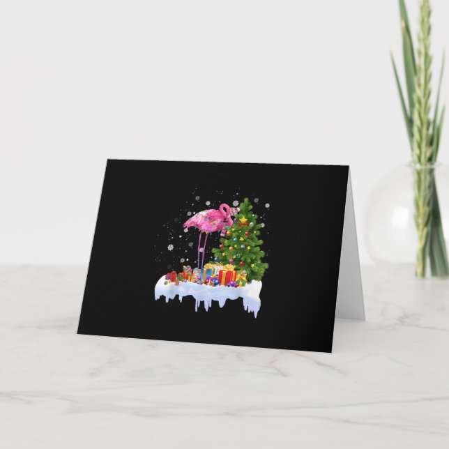 Flamingo Christmas Tree Lights Letterpress Thank You Card (Front)