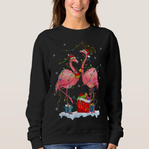 Flamingo Christmas Tree Lights Matching For Couple Sweatshirt