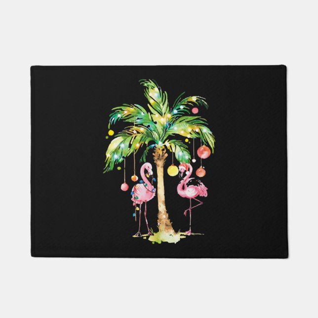 Flamingo Christmas Tree Lights Xmas Gift Doormat (Front)