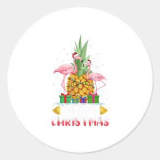 Flamingo Christmas Tree Pineapple Xmas Classic Round Sticker