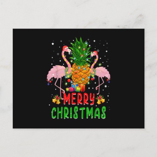 Flamingo Christmas Tree Pineapple Xmas Light Merry Postcard