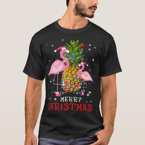 Flamingo Christmas Tree Pineapple Xmas Light T_Shirt